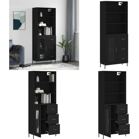 Buffet haut Noir 69,5x34x180 cm Bois d'ingénierie - Buffet Design Moderne - Meuble De Rangement - Armoire Élégante - Buffet Noir - Mobilier Salon - Home & Living (1/5)