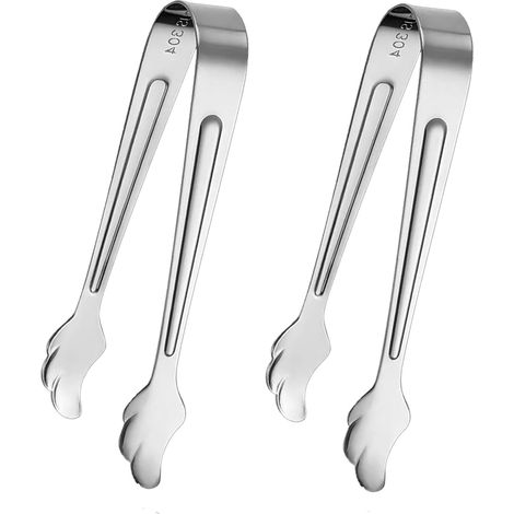 Lot de 2 mini pinces à apéritif, pinces à glaçons en acier inoxydable de 10,5 cm, mini pinces à sucre pour bar à café, goûter, desserts, seau à sucre et à glaçons (passoire incluse)
