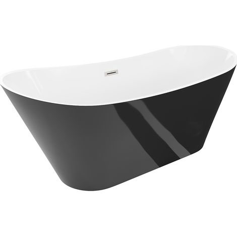 Mexen Dora Freistehende Badewanne 160 x 75 cm, weiß/schwarz, Überlauf gebürstetes Nickel - 52071607575-97 (1/3)