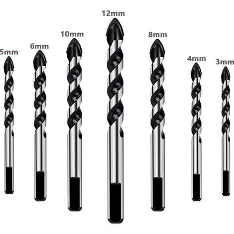 7-teiliges Bohrerset für Fliesen, Glas, Beton, Stein, Ziegel, Keramik und Spiegel (3 mm 4 mm 5 mm 6 mm 8 mm 10 mm 12 mm) (1/3)
