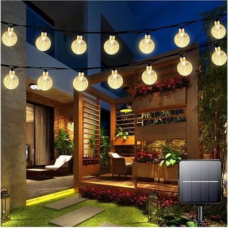 Guirlande lumineuse solaire de jardin – 50 LED, 7 m de longueur, 8 modes d'éclairage, étanche, décorative pour jardin, terrasse et fêtes – Blanc chaud (1/5)