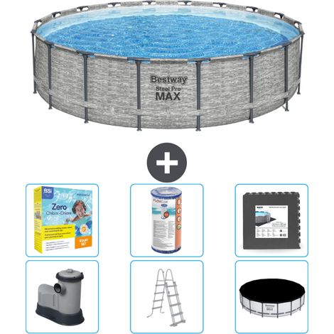 Piscine Bestway ronde Steel Pro MAX - Stone Print - 549 x 122 - Comprend des Accessoires CB35 (1/4)