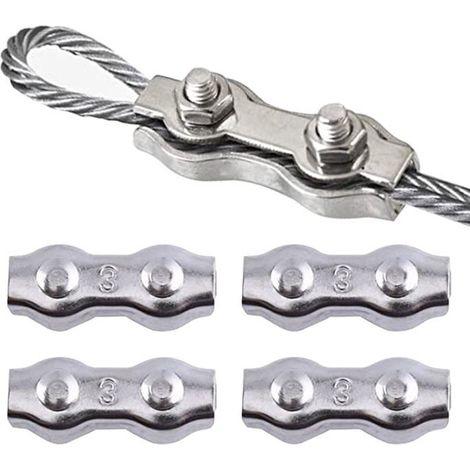 Serre Cable Acier, Duplex Clips, M3 Double Serre-Câbles, Double Serre Câbles Inox, M3 Serre-Câbles en Acier Inoxydable,4 Pièces (1/5)