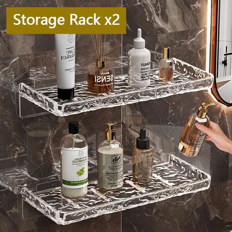 (2 niveaux) WV 1-4 Étagère de rangement pour salle de bain, porte-shampoing mural avec bonde ondulée et accessoires de salle de bain (1/5)