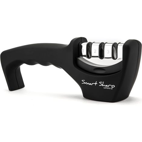 Aiguiseur à 3 phases Smart Sharp - pour couteaux de cuisine - résultat professionnel/design ergonomique - pierre céramique/carbure tungstène/diamant - finition noire/chromée (1/5)