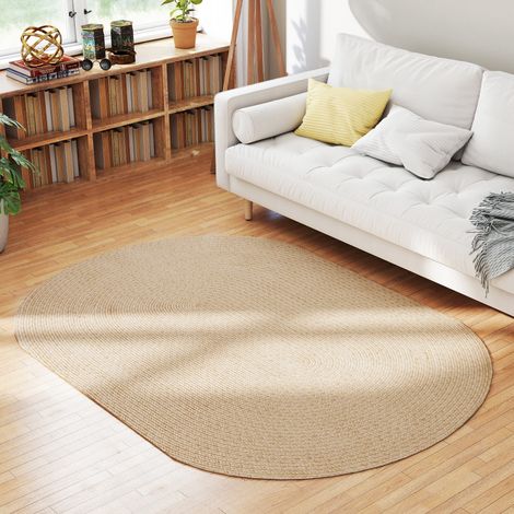 Tappeto da soggiorno 170x120 cm, lavabile in lavatrice, tessuto a mano, stile rustico, beige.