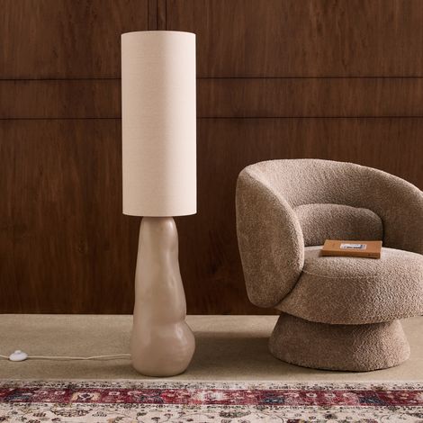 Lampe sur pied intérieur céramique et tissu Ø27cm taupe - Auro (1/5)