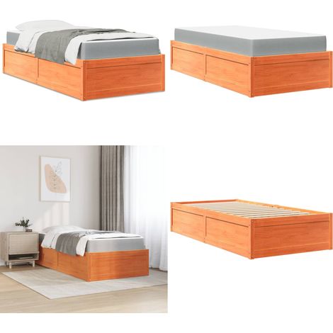 Lit avec matelas cire marron 90x200 cm bois massif de pin - Lit Plateforme - Lit Double - Lit Bois - Matelas Ressorts Ensachés - Literie - Home & Living