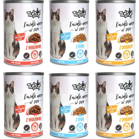 Pâtée pour chat TufTuf, mélange de saveurs, boîte de 6 x 415 g, morceaux en sauce (1/5)