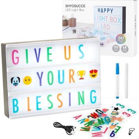 Youyijia LED Light Box Cinema Style Message Board with 180Letters+85 Emojis+81 Transparent Cards +2 Markers Vintage Home Decor for Bedroom, Party, Wedding - Creative Gift for Kids, Teens, Adults (Blac (1/5)