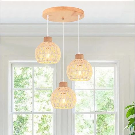 Industriel Suspension Luminaire Vintage E27 Lustre Abat-jour en Rotin Blanc Design Cage Plafonnier Rétro pour Salon Chambre (1/5)