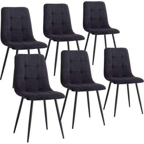 Wokaka Confezione da 6 sedie - Sedie da pranzo - Velluto a coste - Stile vintage - Nero