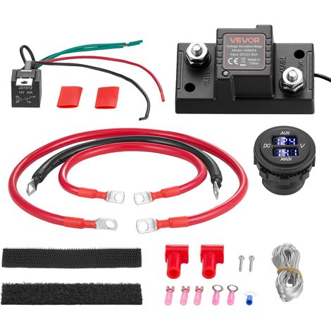 Kit Relais Sensible à la Tension 12 V 80 A 0,6 m 13.3 mm² (6 AWG) Isolateur de Batterie Double Intelligent VSR Manuel Automatique avec Voltmètre, Écran LCD, pour Batteries Plomb-acide pour UTV VTT Jet (1/5)