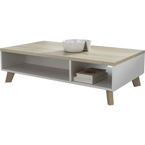 Table basse décor chêne & blanc 110 cm Colin (1/3)