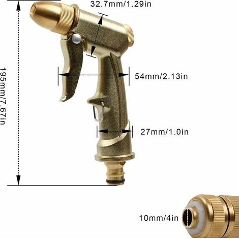 Pistola per irrigare il metallo, pistola per irrigare l'oro, pistola a spruzzo per irrigare un giardino con regolazione, utilizzabile per il giardino, pratica, pulizia auto (1/4)