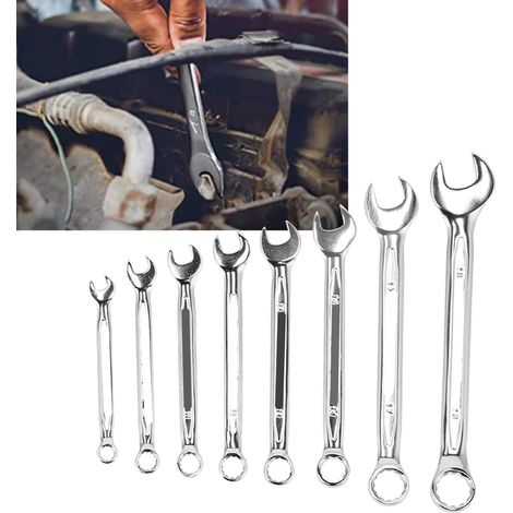 SK-318-8 Coffret de 8 clés double usage (clé plate et clé à œil) polies miroir, kit de réparation automobile (1/5)