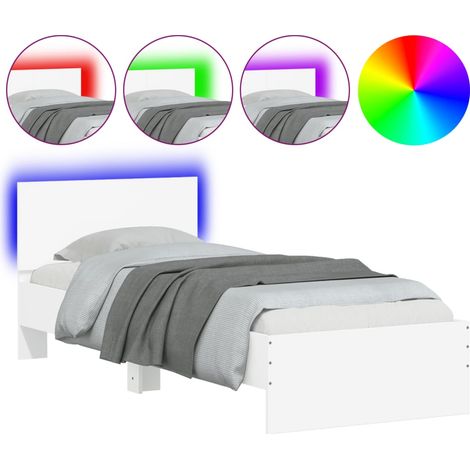 Maison Exclusive - Bettgestell mit Kopfteil und LED-Leuchten Weiß