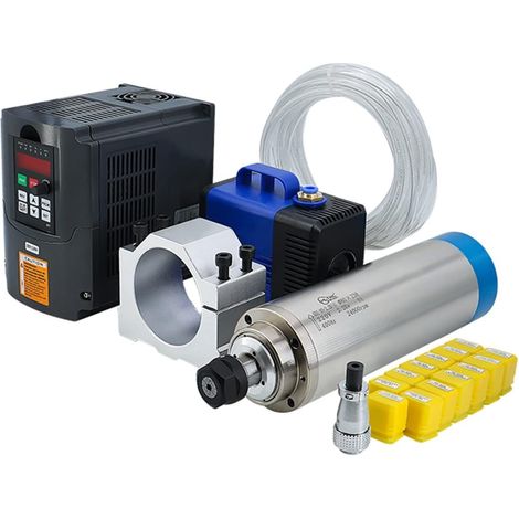 Kit de moteur de broche sans balais CNC Broche de Machine-outil CNC 2200w 2.2kw 24000 tr/min ER20 broche de refroidissement par eau VFD 80w pompe à eau 80mm support ER20 pinces ( Color : HY VFD blue , (1/5)
