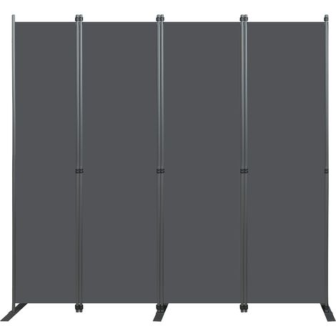 Paravent, grand, cloison de séparation, 4 panneaux, 2040 x 1800 m, protection visuelle pour intérieur, autonome, pour bureau, chambre à coucher, salon, salle à manger, bureau - Gris