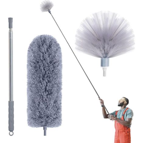 Brosse à dépoussiérer pour toiles d'araignée avec tige d'extension, kit de nettoyage pour toiles d'araignée et plafonds, brosse à dépoussiérer en fibres ultra-fines de 100 pouces (environ 254 cm), ave (1/5)