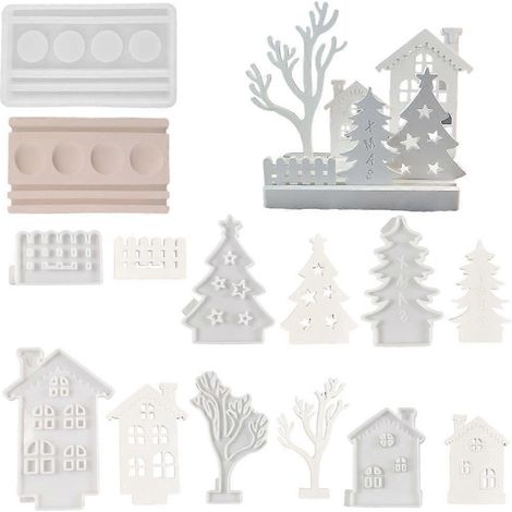Moules en silicone faits main, moules pour bougeoirs en forme de maison, moules pour bougeoirs en forme d'arbre