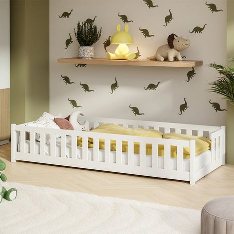 Letto a terra 80x160 con rete a doghe Théa Bianco