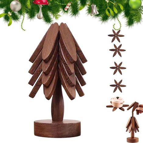 4 Stück, Holz Untersetzer für Töpfe Baum-Design, Walnuss (B) – perfekt für Kaminsims, Regal und Eingang (1/5)