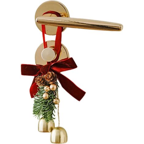 Pendentif élégant en velours avec nœud papillon et clochettes en forme de pomme de pin - Charmant petit ornement pour sapin de Noël et décoration de maison pour les fêtes de fin d'année (1/5)