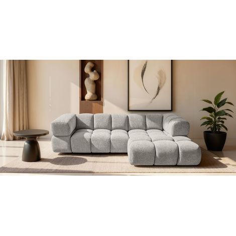 Ecksofa Designersofa BLANCHE in Stoff Puente Beige Ottomane Rechts