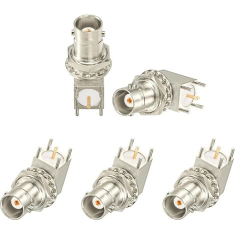 Connecteur BNC 50 ohms BNC Femelle Bulkhead à Souder PCB Montage Connecteur Angle Droit Adaptateur Coaxial RF à Faible Perte pour Application RF Module CCTV Broadcast (5 Pièces)