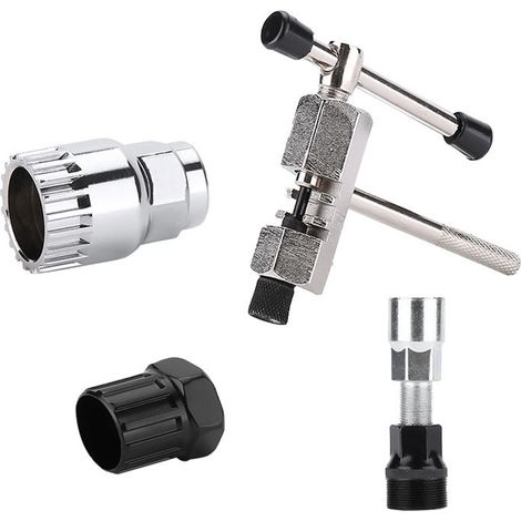 Kit de herramientas de reparación de bicicletas de 4 piezas, compatible con bicicletas Shimano y de montaña, diseño compacto en negro y plata. (1/5)
