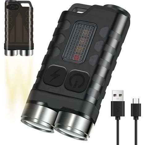Linterna LED recargable AIDUCHO con llavero, 10 modos de iluminación, 900 lúmenes de alta potencia, IP65 EDC, con luz lateral UV y base trasera magnética para camping y emergencias (negra). (1/5)