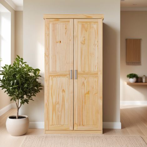 Armoire 2 portes 95 cm en pin massif naturel - CHAMONIX