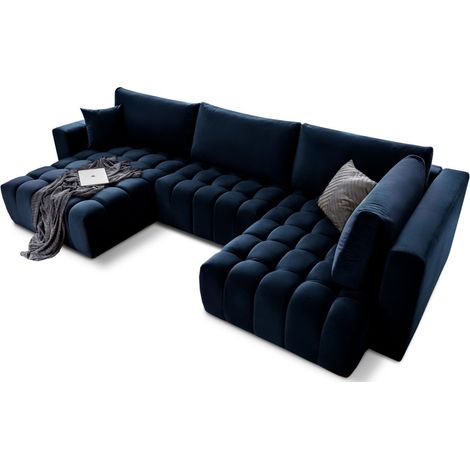 Canapé d'angle BONITA convertible 6 places bleu nuit tissu – gauche – 350x175cm (1/3)