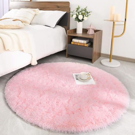 Tapis Rond Salon Shaggy Descente de lit Chambre Grande Taille Tapis Moelleux Carpette pour Chambre Tapis Décoratif de Style Moderne pour Salon Chambre Canapé Natte(Rose,Ø 100 cm Rond) Ikodm (1/4)