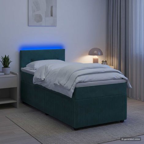 vidaXL Cama box spring con colchón Verde oscuro 100 x 200 cm (1/5)