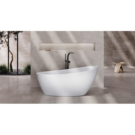 Baignoire îlot blanc mat avec bonde chrome KEYA 165x70 (1/4)