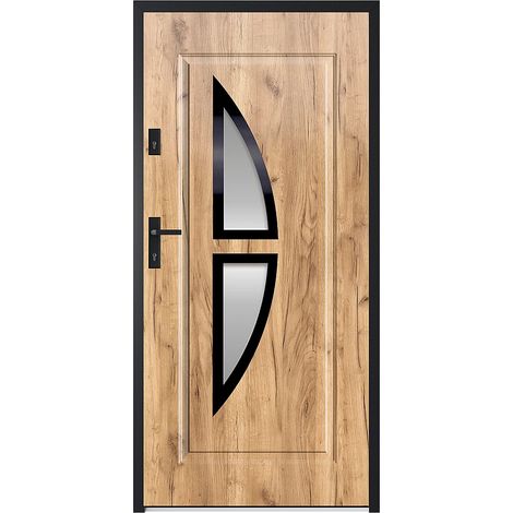 Vente-Unique – Porte d'entrée acier vitrée 203.8 cm x 95 cm – Poussant droit – 2 points de serrure – Épaisseur 55 mm – COVAS (1/3)