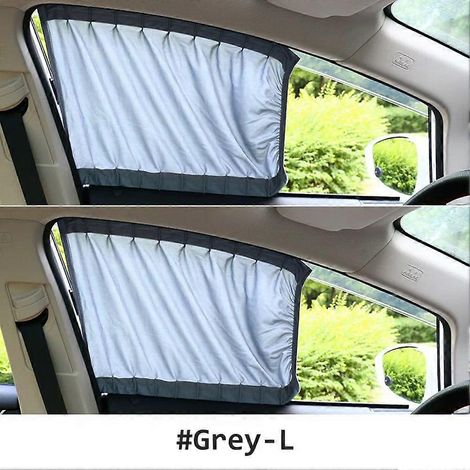 Lot de 2 pare-soleil universels pour vitres latérales de voiture, extensibles, avec rail en plastique et cordon élastique (argent). (1/5)