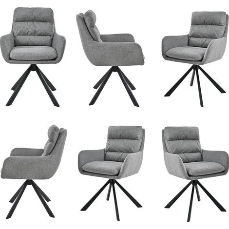 Bon Furni Chaises 360° Pivotantes Tissu Effet Lin Gris colombe, Lot de 6