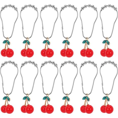 Lot 12 crochets décoratifs en forme de cerise pour rideau de douche, anneaux métalliques pour tringle de douche