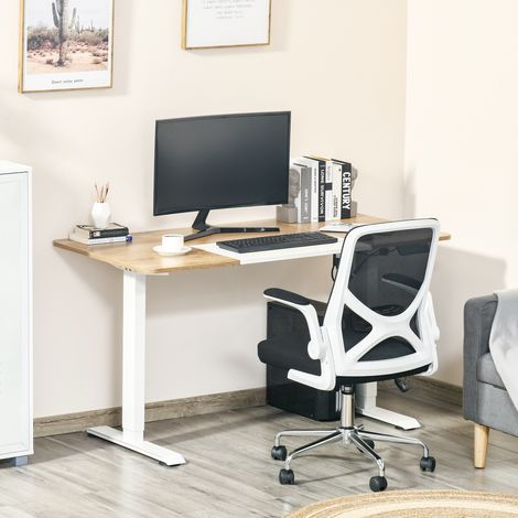 Bureau électrique Vinsetto à hauteur réglable 140 x 70 cm, avec 4 positions mémorisables, plateau en 4 parties, bureau assis-debout avec protection anti-collision et anti-surchauffe, blanc (1/5)