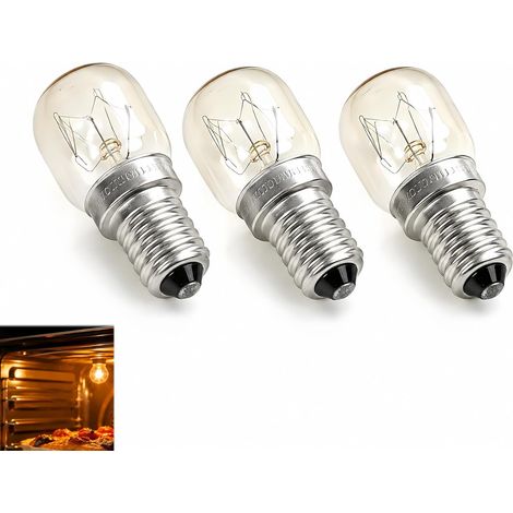 Lot de 3 Ampoules de Four E14 15W Résistantes à 300 °C – Lumière Blanc Chaud 2700K, T22, Classe Énergétique G, Compatible pour Réfrigérateur, Micro-ondes, Hottes et Plus (1/5)
