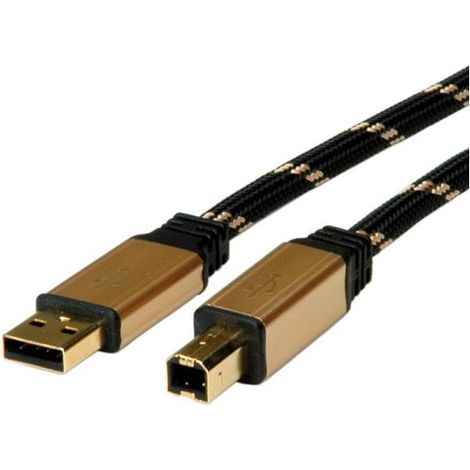 ROLINE 11.02.8802 cavo USB 1,8 m USB 2.0 USB A USB B Nero, Oro (1/4)