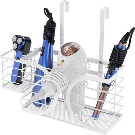 Soporte para secador de pelo 3 en 1: Organizador de accesorios para el cabello para montaje en pared, sobre la puerta o de pie. (1/5)