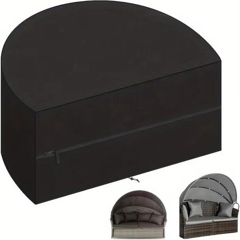 Housse de protection en tissu Oxford 210D imperméable et résistant aux UV en demi-cercle en rotin pour terrasse, canapé, salon, 205, 110, 80 cm, noir (1/5)