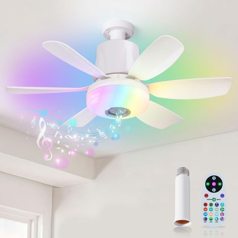 Ventilateur de plafond avec rallonge et télécommande, ventilateur de plafond encastré, 3 vitesses et minuterie, 3000K-6500K, 47x18 cm, blanc (1/5)