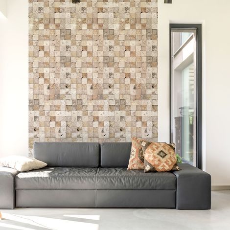 Papier peint intissé pré-encollé - MUR DE MOSAÏQUE EN PIERRE - 1 rouleau de 300x60cm (1/5)