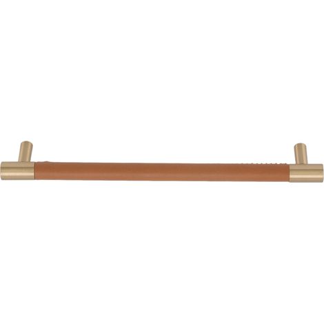 Schranktürgriff, Lochabstand 224 mm, Leder, Messing, leicht, luxuriös, für Schrank, Schublade, Kleiderschrank, hellbraun (1/5)