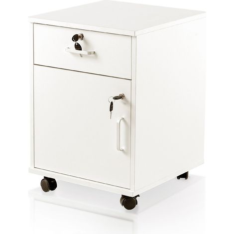 Lockable File Cabinet Wooden Drawer Filing Cabinet with 1 Closed Storage, Home Office Mobile Under Desk Cabinet,White